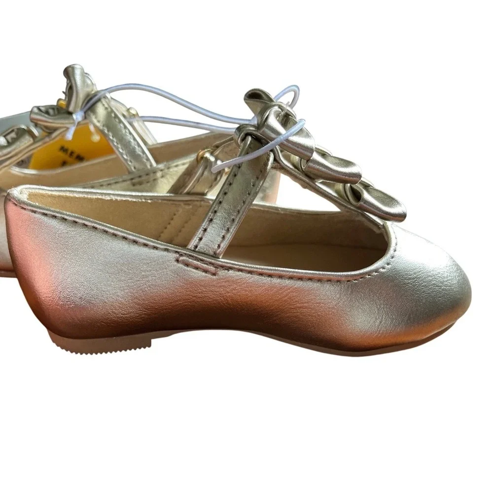 Cat & Jack Girls Gold Metallic Triple Bow Mary Jane Dress‎ Shoes Size 5 Baby NEW